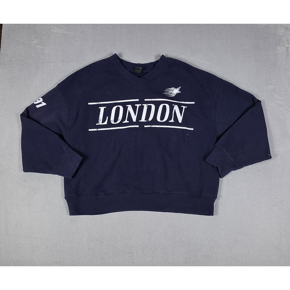 Wild Fable London Graphic Cropped Sweatshirt Women’s XL Blue Pullover
